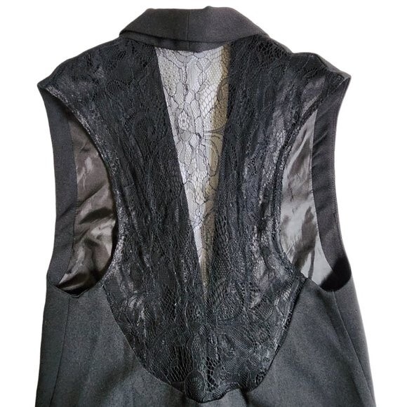 Forever 21 black one button v neck sleeveless vest with lace back detail sz S - Picture 4 of 11